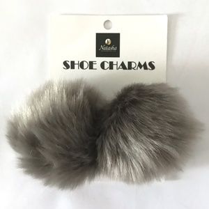 Shoe Charms Grey Faux Fur Pom Poms